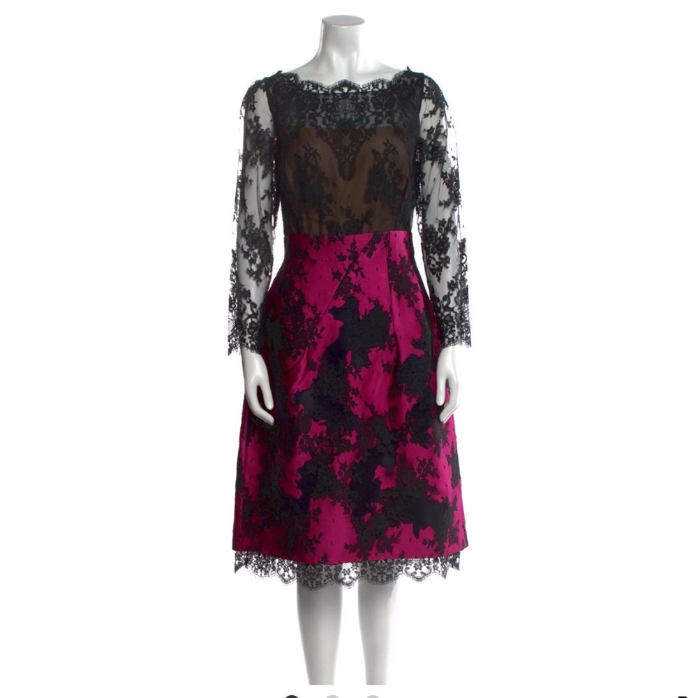 ERDEM Black and Pink Lace Long Sleeve Dress
